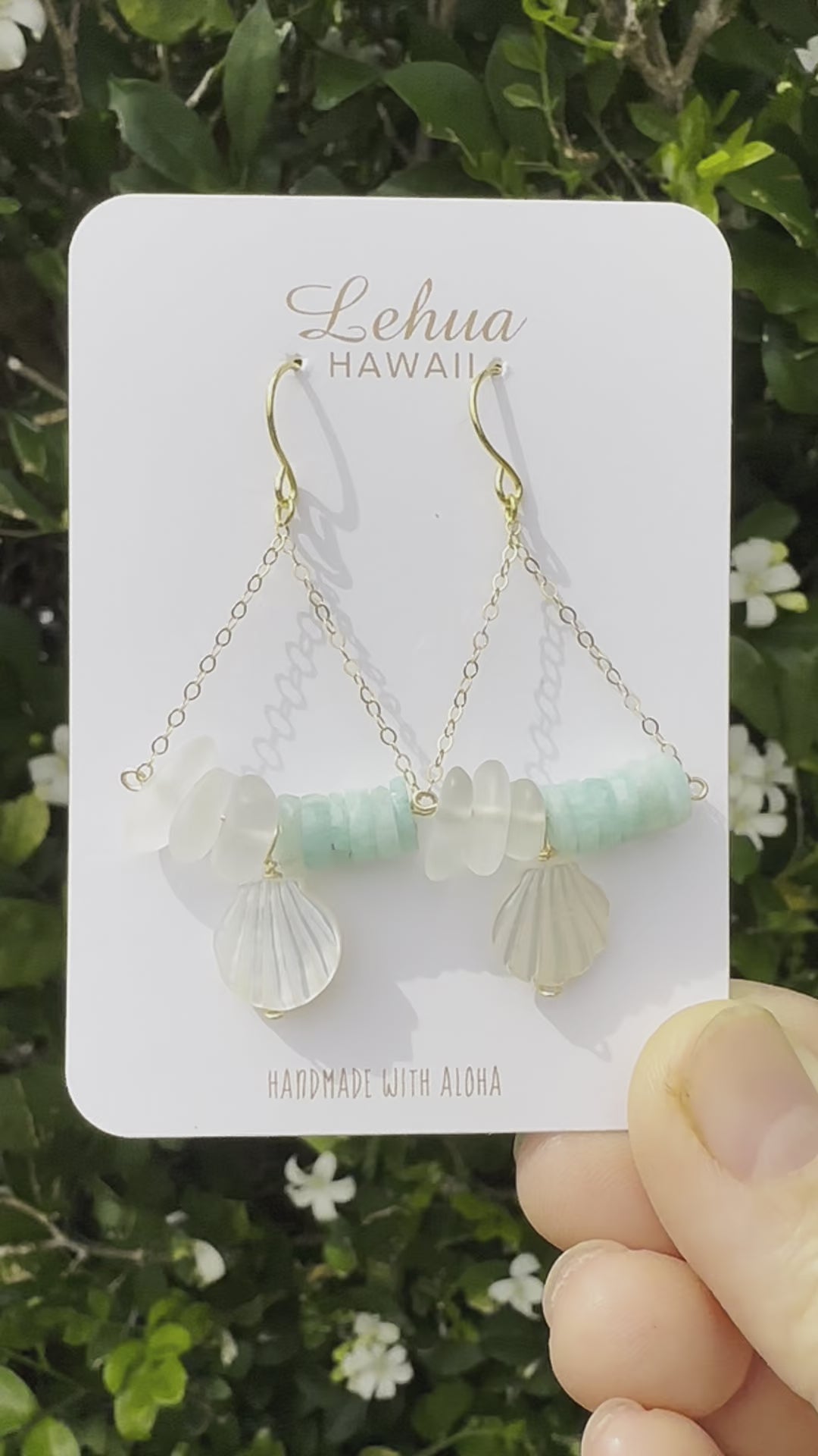 Load video: Blue &amp; White Clam Shell Earrings