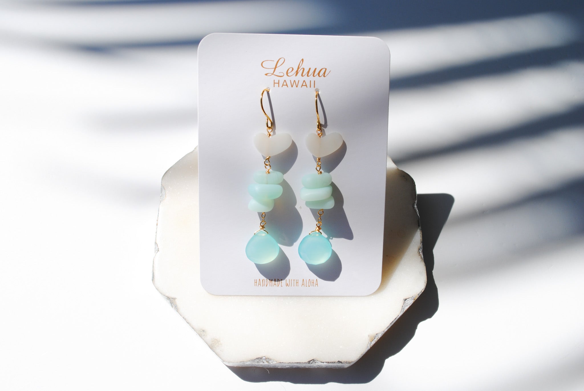 Aqua Sea Mist & Shell Heart Earrings
