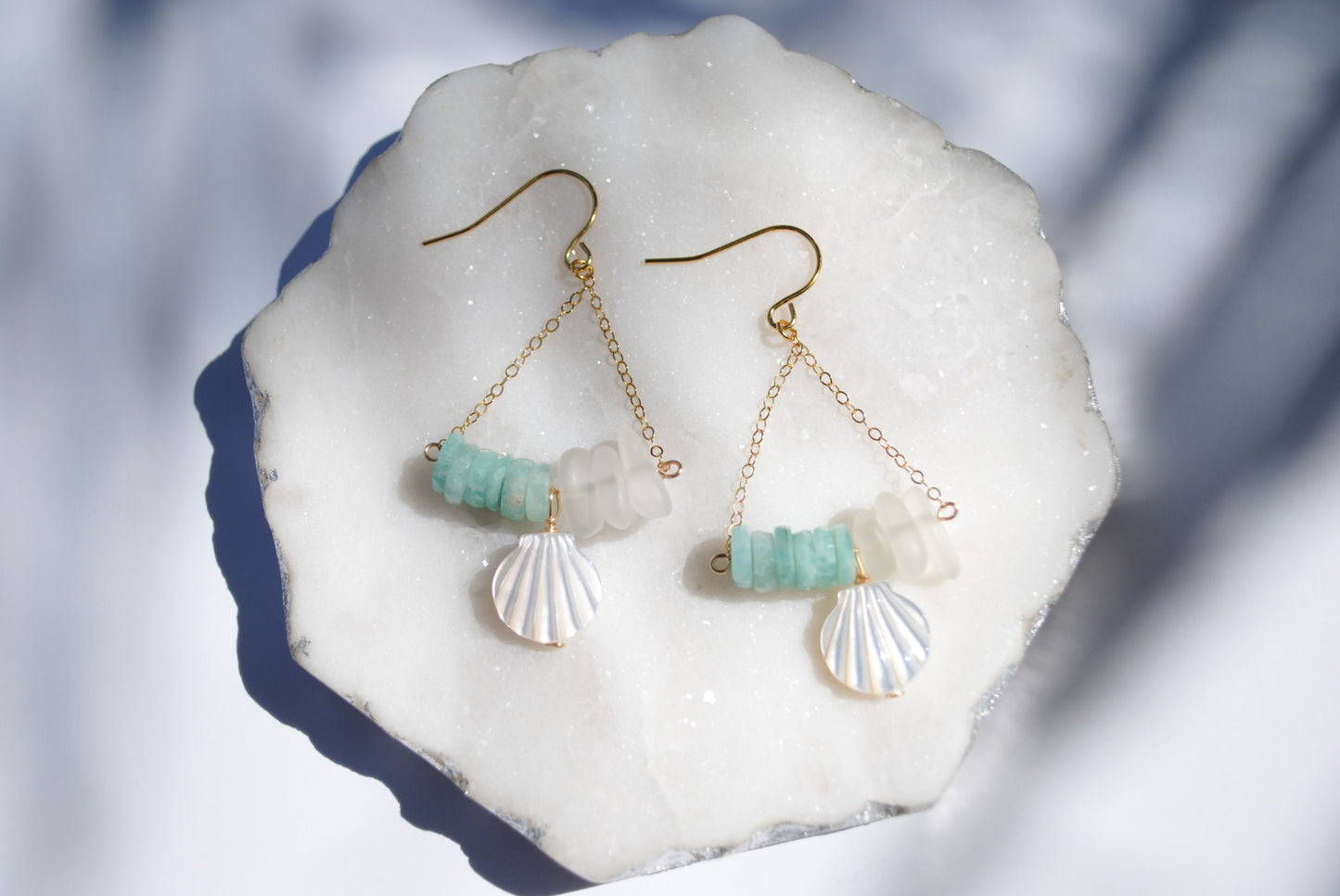 Blue & White Clam Shell Earrings