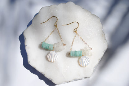 Blue & White Clam Shell Earrings