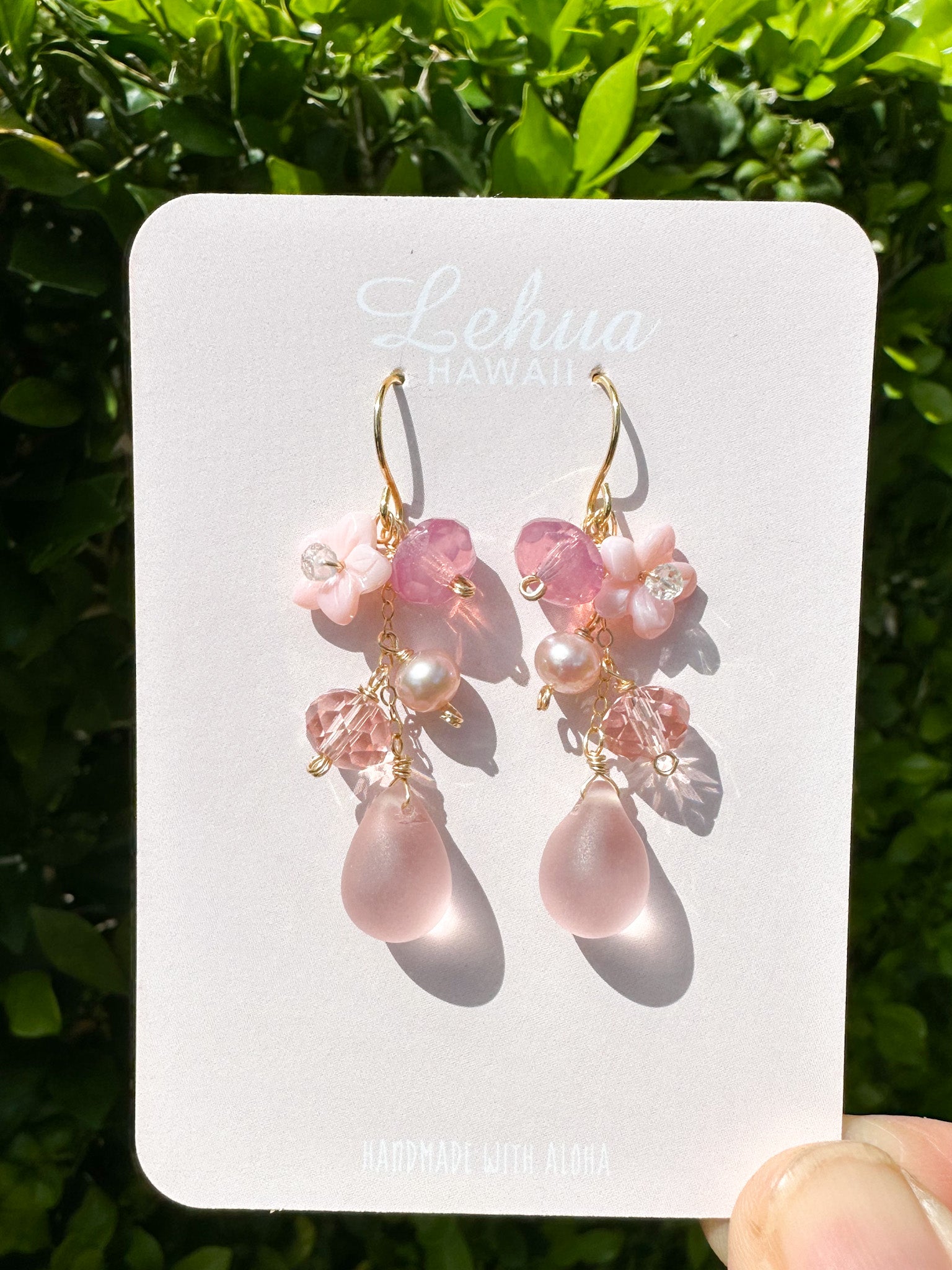 Pink Conch Shell & Pink Glass Earrings - Lehua Hawaii Jewelry LLC