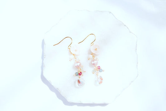 Unicorn Teardrop & Shell Flower Earrings