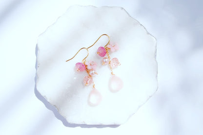 Pink Conch Shell & Pink Glass Earrings