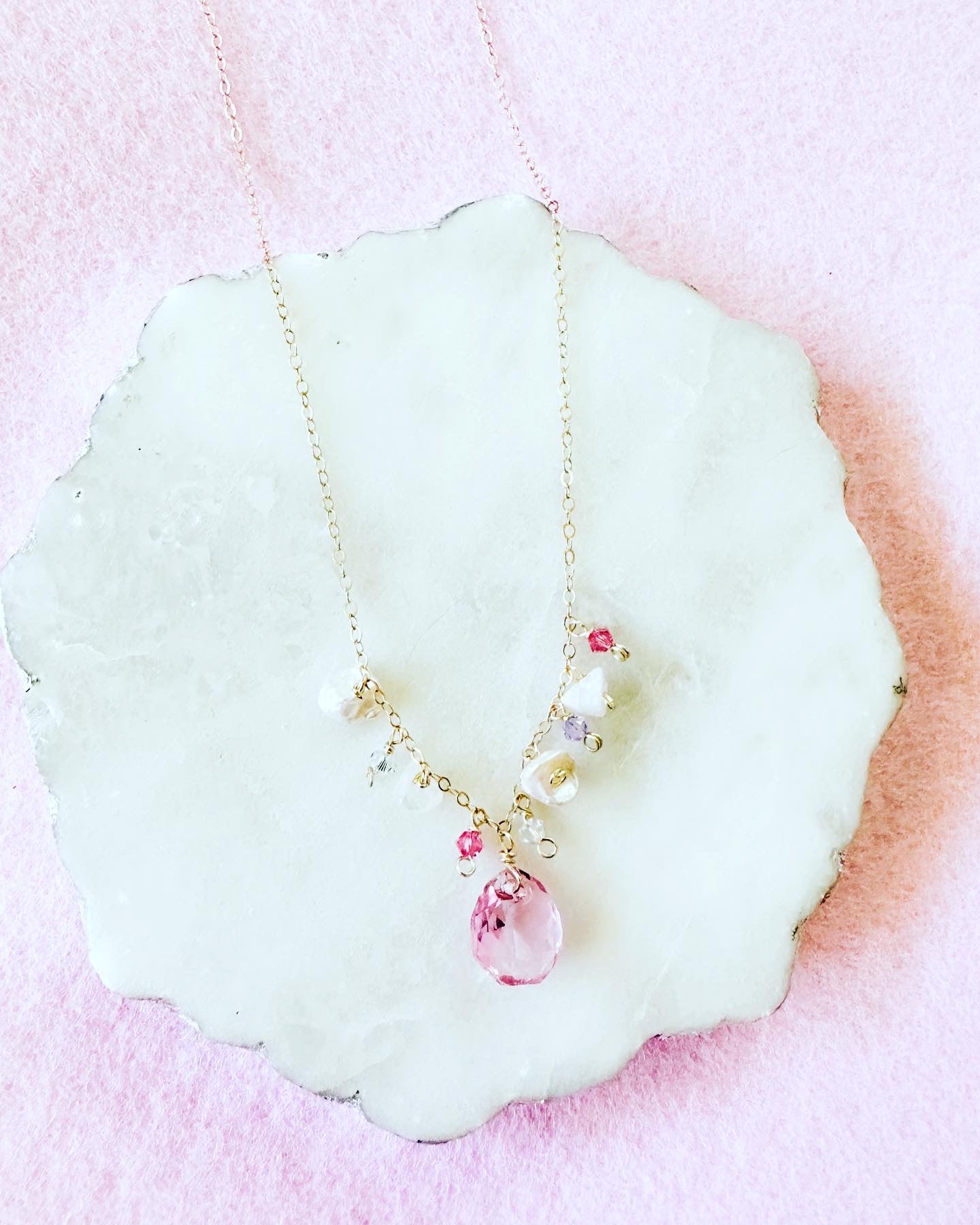 Rose Pink Crystal Necklace