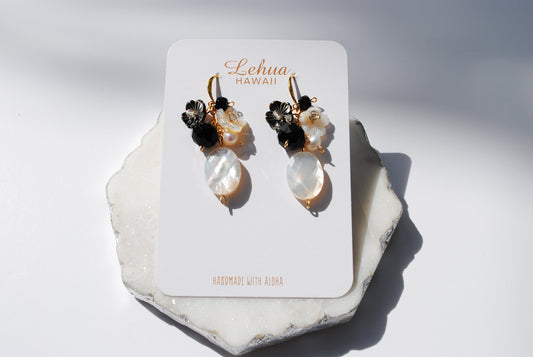 Black & White Flower Shell Earrings