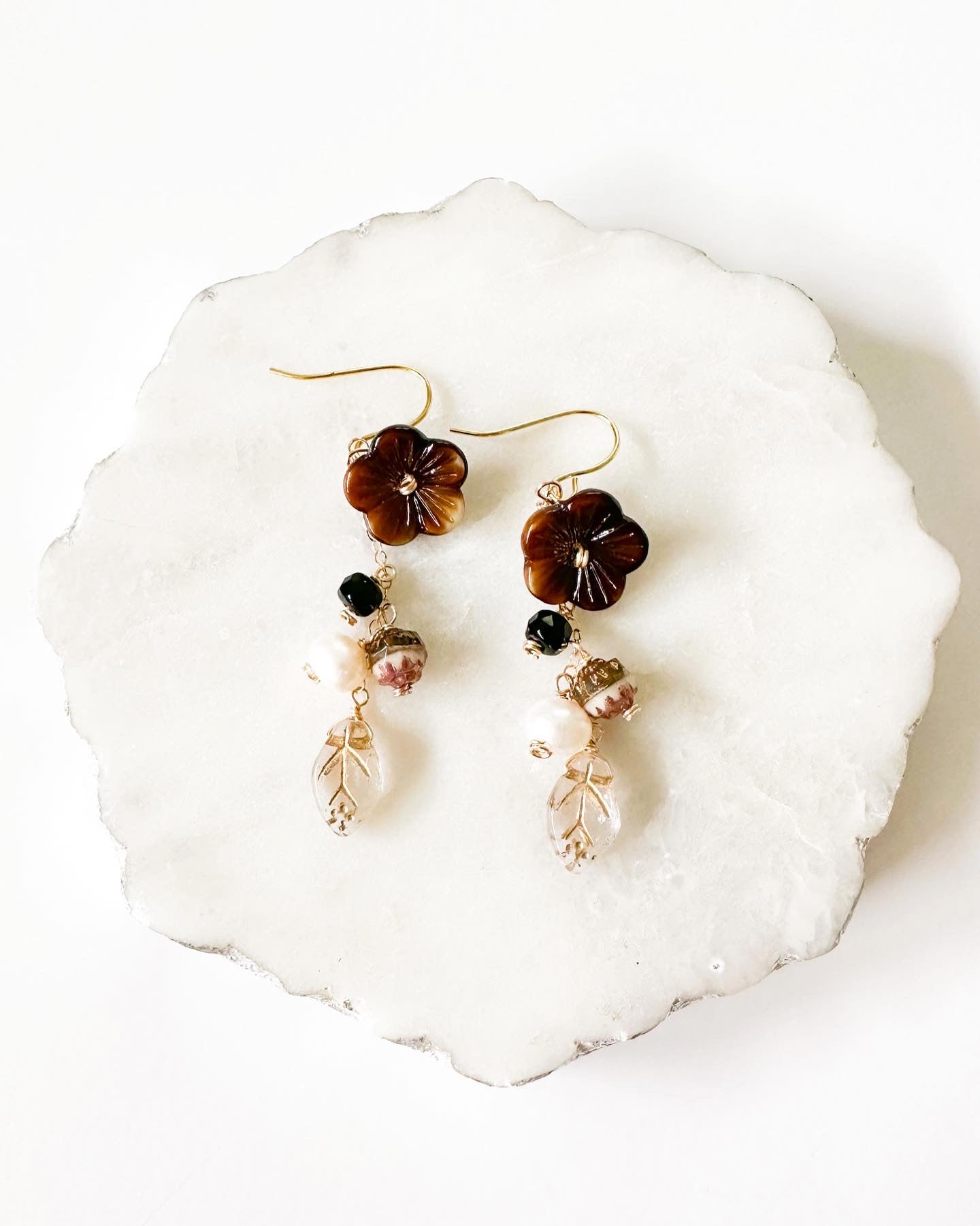 Vintage Brown Glass Flower Earrings