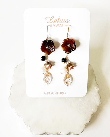 Vintage Brown Glass Flower Earrings